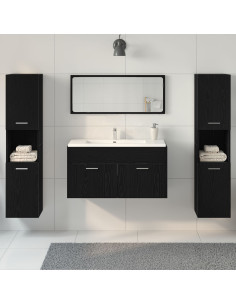 Set di mobili per il bagno 4 pcs Rovere Nero Legno multistrato 2