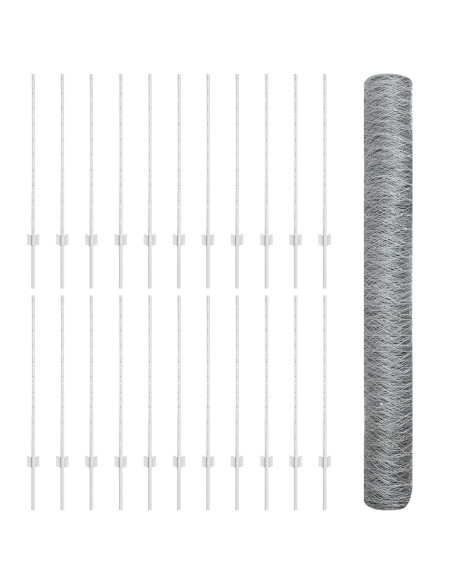 Posti per Recinzione  22 pz U-Channel 120 cm Acciaio Zincato, Recinzione Esagonale  1x50 m Acciaio Zincato