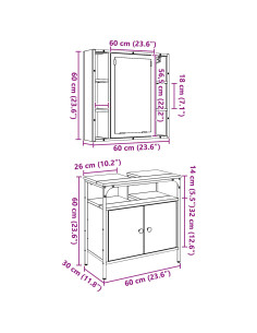 Set di mobili per il bagno 2 pcs Marrone Legno multistrato 2