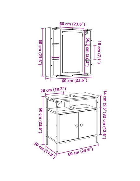 Set di Mobili da Bagno 2 Pezzi in Legno Vecchio in Legno Ingegnerizzato