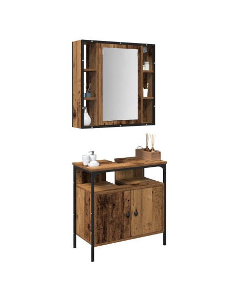 Set di Mobili da Bagno 2 Pezzi in Legno Vecchio in Legno Ingegnerizzato
