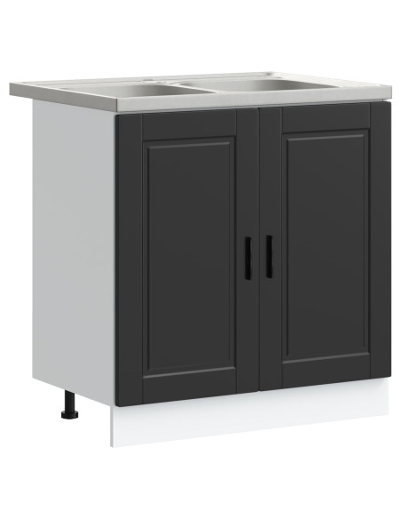 Mobile Sottolavello  ""Porto"" con Lavello Nero 80x46x84,5 cm in Legno Ingegnerizzato