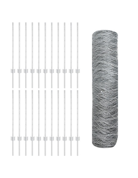 Pali per Recinzione  11 pz U-Channel 80 cm Acciaio Zincato, Recinzione Esagonale  0,8x50 m Acciaio Zincato