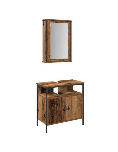 Set di mobili per bagno 2 pezzi in legno anticato in legno ingegnerizzato