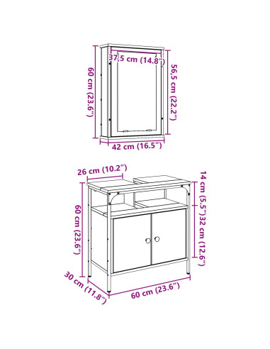 Set di mobili per il bagno 2 pcs Marrone Legno multistrato