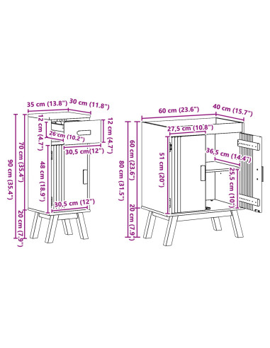 Set di mobili per il bagno 2 pcs Marrone Legno massello di pino