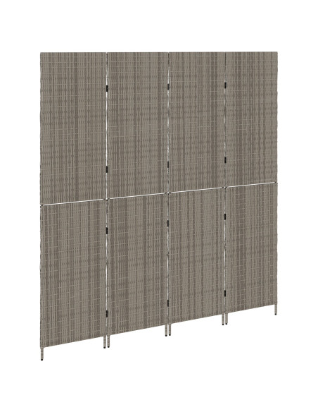 Divider Room a 4 Pannelli Pieghevole Grigio 195x180 cm in Poly Rattan