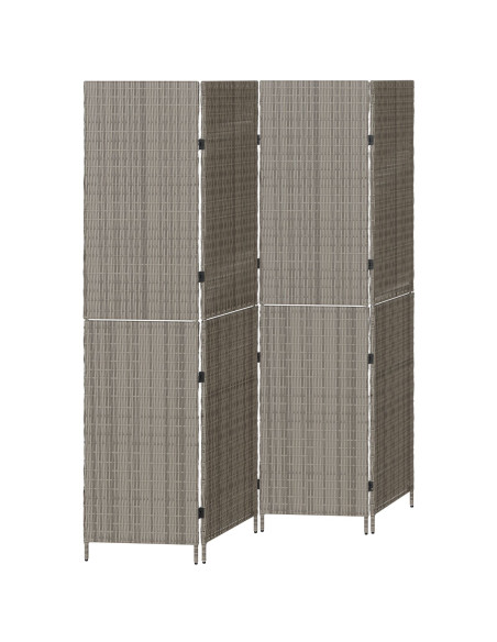 Divider Room a 4 Pannelli Pieghevole Grigio 195x180 cm in Poly Rattan