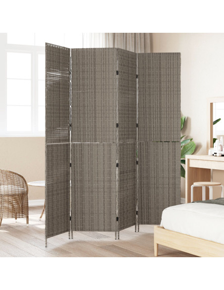 Divider Room a 4 Pannelli Pieghevole Grigio 195x180 cm in Poly Rattan