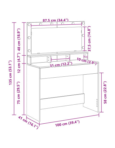 Tavolo da Trucco Bianco 100 x 41 x 135 cm Legno multistrato