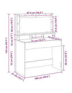 Tavolo da Trucco con specchio Grigio cemento 100 x 41 x 135 cm