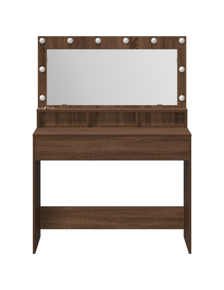 Tavolo da trucco  con luci a LED in Marrone Rovere 100x41x135 cm