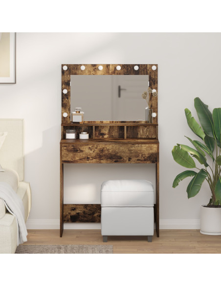 Tavolo da Trucco con Luci LED Rovere Affumicato 79x41x135 cm
