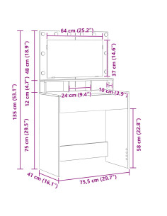 Tavolo da Trucco con specchio Rovere Marrone 75,5 x 41 x 135 cm