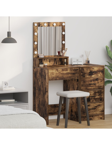 Specchiera con luci a LED in rovere affumicato 50x41x135 cm
