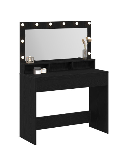Specchio da Trucco con Luci LED Nero Rovere 100x41x135 cm