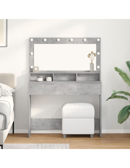 Tavolo da trucco  con luci LED, grigio cemento, 100x41x135 cm
