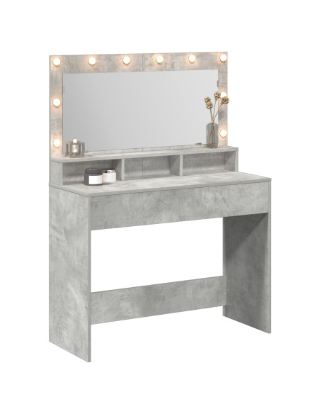 Tavolo da trucco  con luci LED, grigio cemento, 100x41x135 cm
