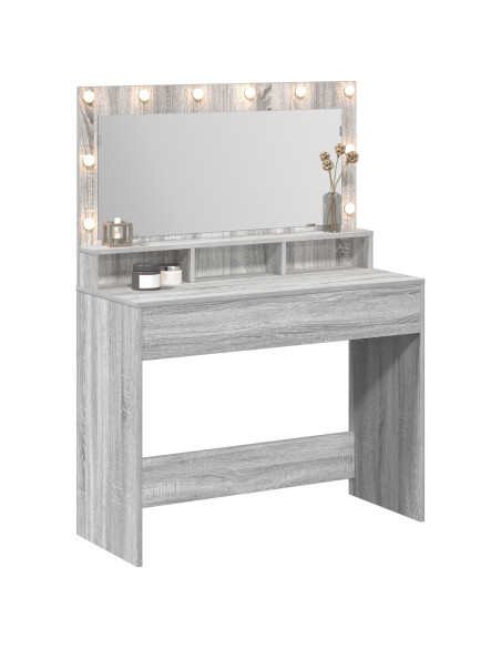 Tavolo da Trucco con Luci LED Grigio Sonoma 100x41x135 cm