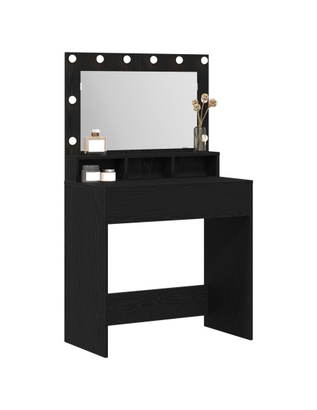 Tavolo da trucco con luci LED in Rovere Nero 79x41x135 cm