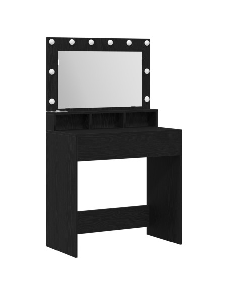 Tavolo da trucco con luci LED in Rovere Nero 79x41x135 cm
