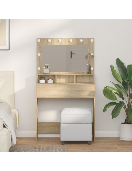 Tavolo da trucco con luci LED Rovere Sonoma 79x41x135 cm di