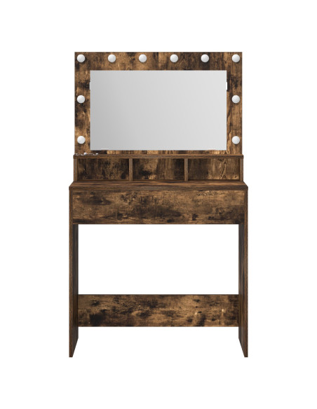Tavolo da Trucco con Luci LED Rovere Affumicato 79x41x135 cm