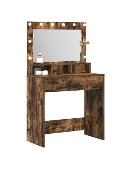 Tavolo da Trucco con Luci LED Rovere Affumicato 79x41x135 cm