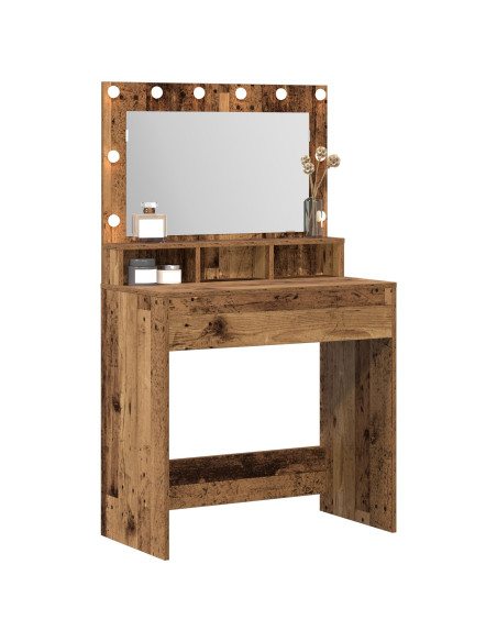 Toeletta  con luci LED in legno vecchio 79x41x135 cm