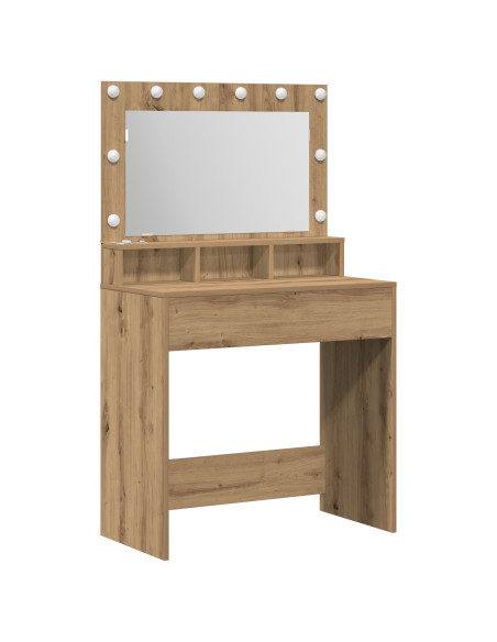 Tavolo da trucco con luci LED in rovere artigianale 79x41x135 cm