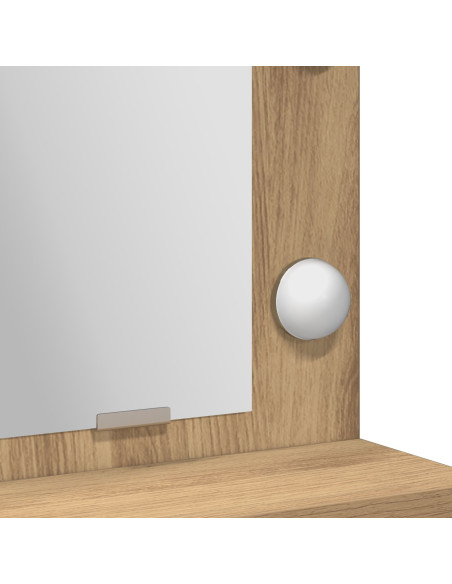 Tavolo da trucco con luci LED in rovere artigianale 79x41x135 cm