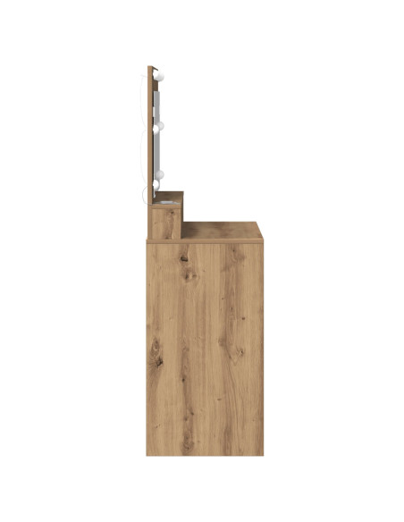 Tavolo da trucco con luci LED in rovere artigianale 79x41x135 cm