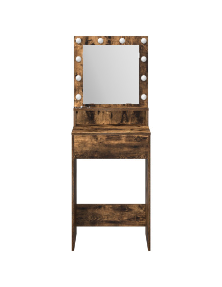 Specchiera con luci a LED in rovere affumicato 50x41x135 cm