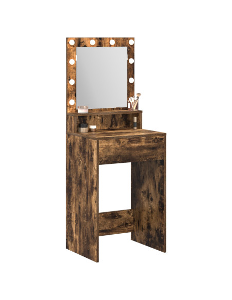 Specchiera con luci a LED in rovere affumicato 50x41x135 cm