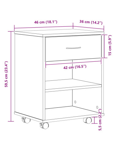 Armadio con ruota Rovere Nero 46 x 36 x 59 cm Legno multistrato