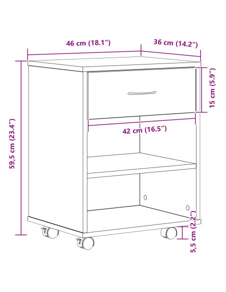 Armadio con ruota Rovere Nero 46 x 36 x 59 cm Legno multistrato