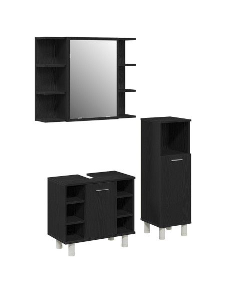 Set di Mobili da Bagno  Set di 3 Rovere Nero Legno Ingegnerizzato