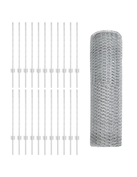 Pali per Recinzione  11 pcs U-Channel 80 cm Acciaio Zincato, Recinzione Esagonale  0.8x50 m Acciaio Zincato