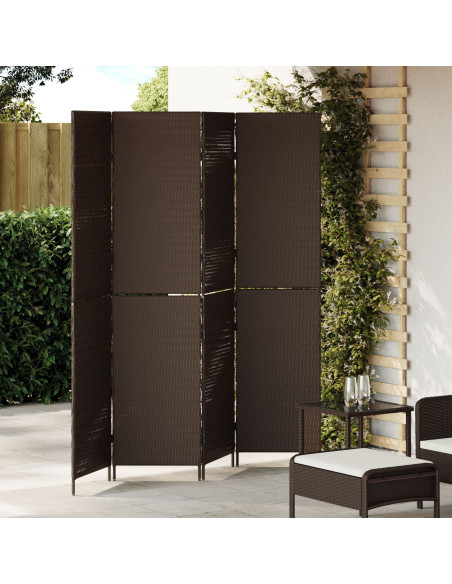 Divisorio per stanze 4 pannelli pieghevole marrone 195x180 cm in poly rattan
