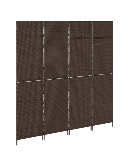 Divisorio per stanze 4 pannelli pieghevole marrone 195x180 cm in poly rattan