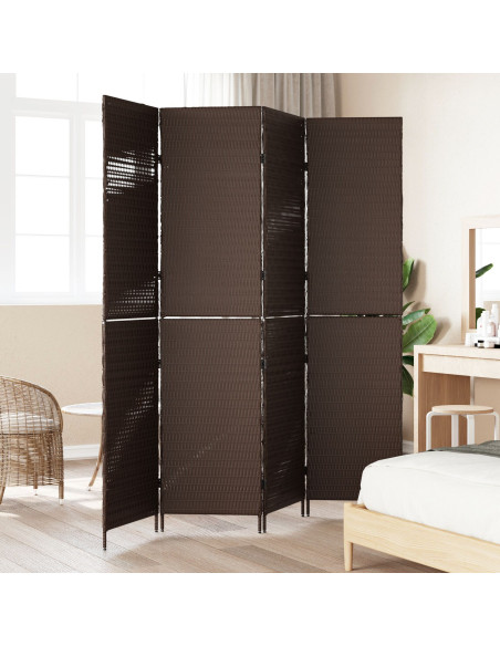 Divisorio per stanze 4 pannelli pieghevole marrone 195x180 cm in poly rattan