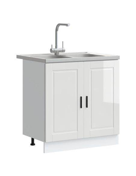 Mobile sottolavello  ""Porto"" con Lavabo Alta Lucentezza Bianco 80x46x84,5 cm Legno ingegnerizzato