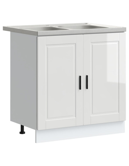 Mobile sottolavello  ""Porto"" con Lavabo Alta Lucentezza Bianco 80x46x84,5 cm Legno ingegnerizzato