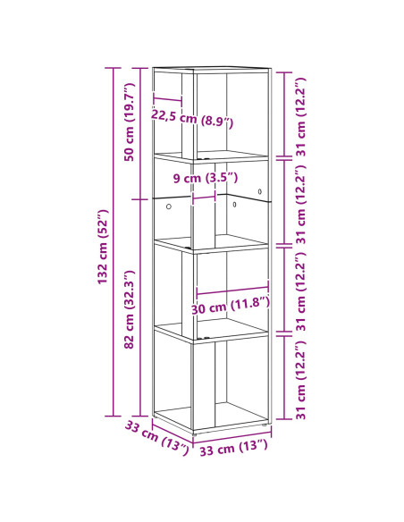 Libreria Nera in Rovere 33x33x132 cm in Legno Ingegnerizzato