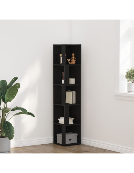 Armadio Angolare  Nero Quercia 33x33x164,5 cm in Legno Ingegnerizzato