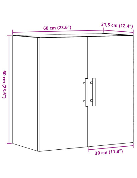 Armadietto a muro Rovere artigianale 60 x 31,5 x 60 cm