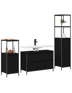 Set di mobili per il bagno 3 pcs Rovere Nero Legno multistrato 2