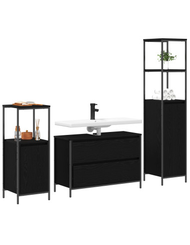 Set di mobili per il bagno 3 pcs Rovere Nero Legno multistrato