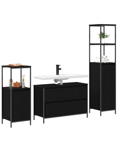 Set di Mobili da Bagno 3 Pezzi in Rovere Nero in Legno Ingegnerizzato