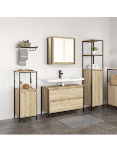 Set di mobili per il bagno con cassetto 3 pcs Rovere Sonoma